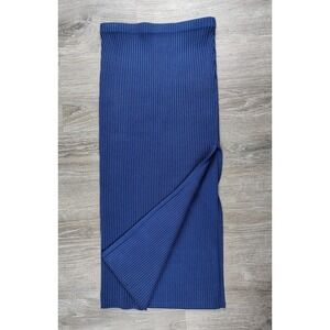 Nordstrom Open Edit Ribbed Slit Midi Skirt Blue Stretch Women S